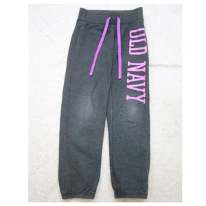 Sweats Old Navy Logo Pants Small 6-7 Gray Pink Cotton Polyester Drawstring C9 - Picture 1 of 4