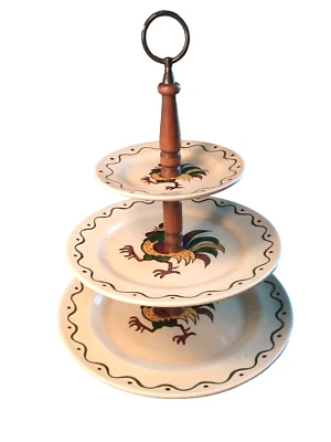 Rare Metlox California Provencial 3-Tier Rooster Serving Tray Country Cottage  - Image 1 of 4