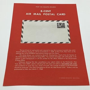 1968 8 Cent Air Mail Postal Card First Day Issue Cancellation Bulletin Ad - Picture 1 of 4