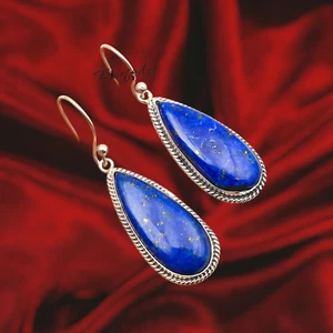 Lapislazuli Birnenform Edelstein Ohrring 925 Sterling Silber Ohrhänger Ohrring - Bild 1 von 6