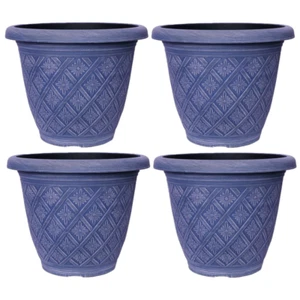 4er Set Rund 33cm Gartenpflanztopf Gewebt Blau Outdoor Pflanzgefäß Dekobezug - Bild 1 von 2