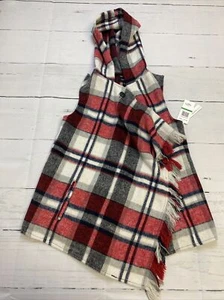 Takara Girls Red Blue And White Plaid Hooded Vest Size Large NWT - Picture 1 of 9