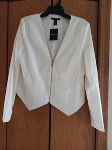 Chaqueta Forever 21 Mujer Grande Crema Mangas Largas Cremallera Frontal Forrada Oficina NUEVA - Imagen 1 de 6