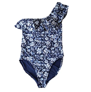 Costume da bagno donna Vineyard Vines taglia XS una spalla con volant pezzo unico blu floreale - Foto 1 di 9