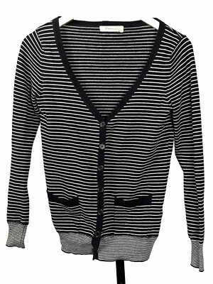 Cárdigan Suéter Forever 21 Manga Larga Con Botones Cuello en V Negro Rayas Pequeño Twee Foto 1 de 3