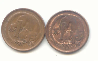 AUSTRALIA 1973 1 Cent Feathertail Glider POSSUM 1c 97% Copper - 2 Coin Set - Image 1 of 2