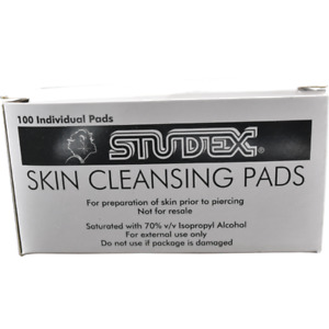 Boîte de 100 tampons nettoyants pour la peau Studex lingettes de préparation à l'alcool pour piercing aux oreilles / peau