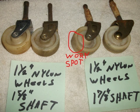 Four nylon Furniture Wheel Casters Vintage wheels.1-1/2" wheels 1-5/8" & 1-7/8" Cover