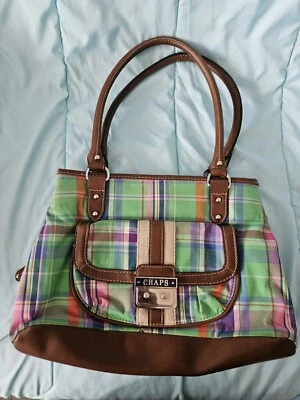 Bolso de Hombro Chap's Verde a Cuadros Grande Múltiples Bolsillos Hebillas Marrón Foto 1 de 4