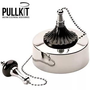 BATHROOM PULL CORD LIGHT SWITCH BLACK & CHROME CEILING PULL CHAIN SWITCH BLACK - Picture 1 of 2