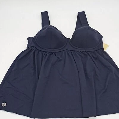 MICHAEL Michael Kors Tankini Womens Large Underwire Baby Doll Swim Top Navy Blue - Image 1 of 4