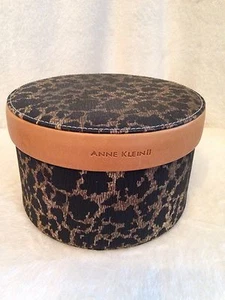 Vintage Anne Klein Leopard Print Leather Round Miniature Hat Box 6.5" Dia - Picture 1 of 8