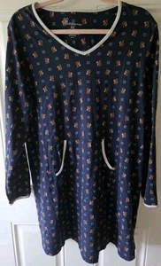 CROFT & BARROW Nightgown/Sleepshirt Long Sleeve Squirrels Pockets XXL Excellent - Picture 1 of 12