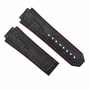 28MM LEATHER BAND STRAP FOR 48MM HUBLOT BIG BANG CERAMIC F1 KING POWER BLACK RED - Picture 1 of 5
