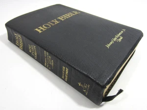 Holy Bible KJV Black Leather VTG 1998 Giant Print Red Letter Concordance AMG - Foto 1 di 13