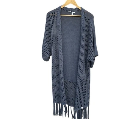 Rip Curl gray crochet sweater duster fringe cardigan size small/medium - Image 1 of 4