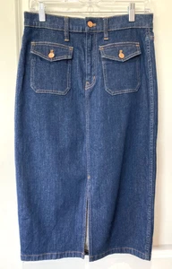 J. Crew Women's Sz 4 27 Denim Pencil Patch Pockets Skirt Midi Length Preppy - Picture 1 of 7
