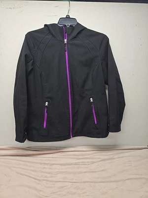 Женская черная мягкая куртка Free Tech с капюшоном и фиолетовыми акцентами размер XL дополнительный - Изображение 1 из 4