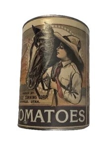 Western Vintage Tomato Soup Can Bank Girl With Horse Kaysville - Picture 1 of 8