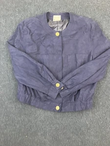 Weathervane Jacket Womens 14 Navy Collarless Suede-Like Gold Button Made USA - Picture 1 of 7