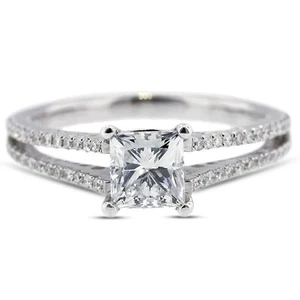 1.47 Carat D-SI1 Princess Cut Natural Certified Diamonds 18k Gold Accent Ring - Picture 1 of 10