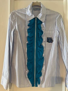 NEU Prada Bluse Reißverschluss Schrift Rüschen Träger Langarm Baumwolle Größe 38 - Bild 1 von 10