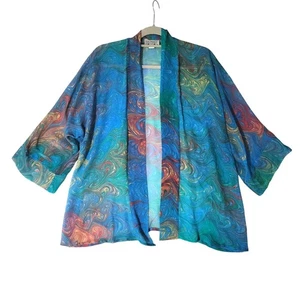 Susan Marling Marbled Originals Silk Kimono Jacket One Size Blue Green Cardigan - Picture 1 of 12