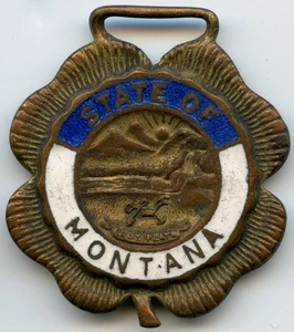 Great Seal State of Montana MT Brass Clover Shape Style Watch Fob - Picture 1 of 2