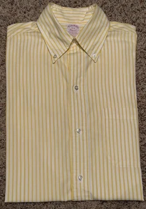 Camisa Brooks Brothers Manga Larga Para Hombre 15-R Amarillo Rayas Fabricantes 6 Botones LEER - Imagen 1 de 13