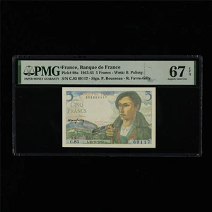1943-45 France Banque De France 5 Francos Pick #98a PMG 67 EPQ Excelente Gema UNC - Imagen 1 de 4