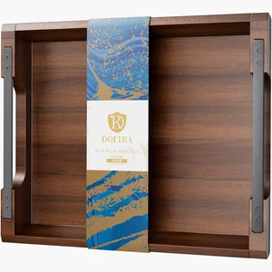 Acacia Wood Serving Tray with Metal Handles, 17X13In Food Drinks Tray for Coffee - Picture 1 of 12