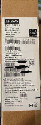 New Lenovo Chromebook 14" Black  S330 MT8173C 2.1 GHz, 4GB RAM, 64 GB EMMC - Image 1 of 2