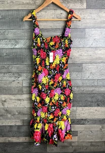 Anthropologie Yukiko Noritake Midikleid Größe Small Medium schwarz Blumenmuster gesmokt - Bild 1 von 12