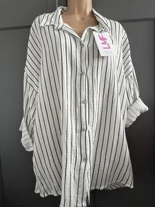 Top camicia a righe bianche nuovo Made in Italy Lagenlook taglia 14 16 18 20 taglia unica - Foto 1 di 4
