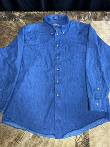 Hathaway Shirt Men's 16 1/2 32/33 Blue Denim Vintage 90s Casual Button Up Pocket - Picture 1 of 6