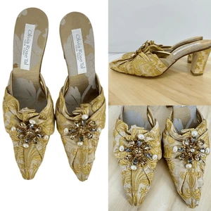 Olivia Rose Tal Slip On Mules Jacquard Joyas Talla 7 Regencia Victoriano Dorado - Imagen 1 de 12