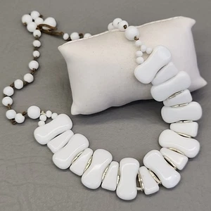 Vintage Perlen Halskette weiß Milchglas Halsband Haken Verschluss West Germany 16" - Bild 1 von 11