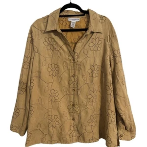 Sag Harbor Faux Suede Floral Stitching Button Up Shirt Jacket Shacket Western 2X - Bild 1 von 6