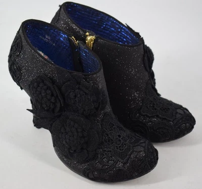 Ladies Irregular Choice Cheeky Moose Black Sparkly Lace Shoe Boots Shoes UK 6 - Image 1 of 4
