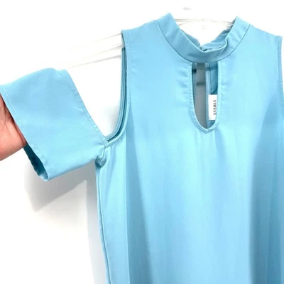 Everly Women Blue Cold Shoulder Mock Neck Keyhole Sleeveless Mini Dress Size S - Image 1 of 4
