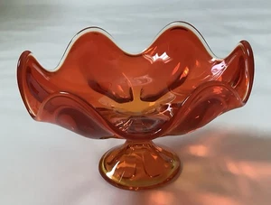 Wikinger Episch Persimmone Orange Amberina geschwungen Kunst Glas 6 Kompott Standschale - Bild 1 von 12