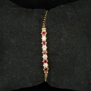 14K Yellow Gold Diamond Ruby Bracelet 6" with Safety Chain 4.3 grams (WCP034710) - Picture 1 of 6