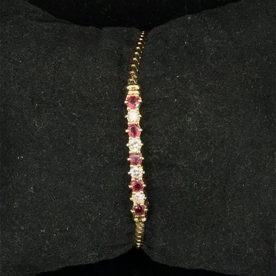 14K Yellow Gold Diamond Ruby Bracelet 6" with Safety Chain 4.3 grams (WCP034710) - Image 1 of 4