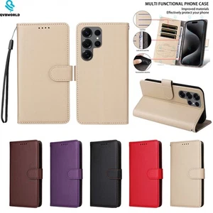Handy Tasche Hülle für Samsung S25 S24 A16 A15 A55 Litschi PU Leder Wallet Case - Picture 1 of 16