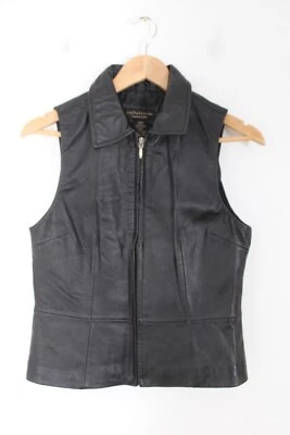 Chaleco De Colección Años 90 Croft & Barrow S Cuero de Cordero Negro Cremallera Frontal Foto 1 de 4