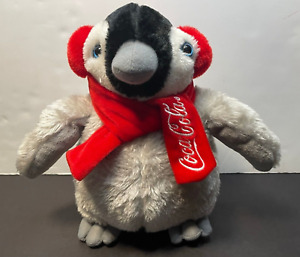 Coca Cola Baby Penguin Plush 10" Christmas 2015 Coke ear muffs & scarf gray red