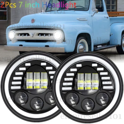 Faros LED redondos de 7 pulgadas Halo DRL para camioneta Ford F-100 F-250 F-350 1953-1977 Foto 1 de 4