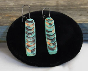 Pendientes de barra camuflaje colgantes camuflaje textura vieira mujer hechos a mano porcelana - Imagen 1 de 5