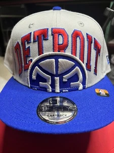 Detroit Pistons New Era 9Fifty SnapBack Adjustable Hat Gray And Royal Blue - Picture 1 of 4