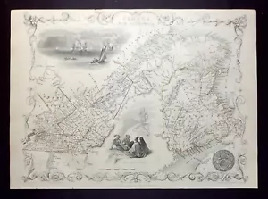 CANADÁ ORIENTAL, NUEVO BRUNSWICK, mapa antiguo original, RAPKIN, TALLIS, 1851 - Imagen 1 de 4